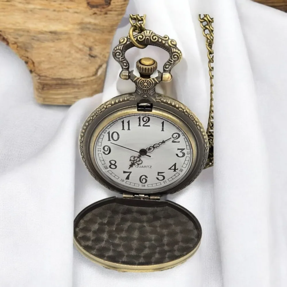 Steampunk Viking Wolf Pocket Watch Antique Bronze Norse Engraved Quartz Chain